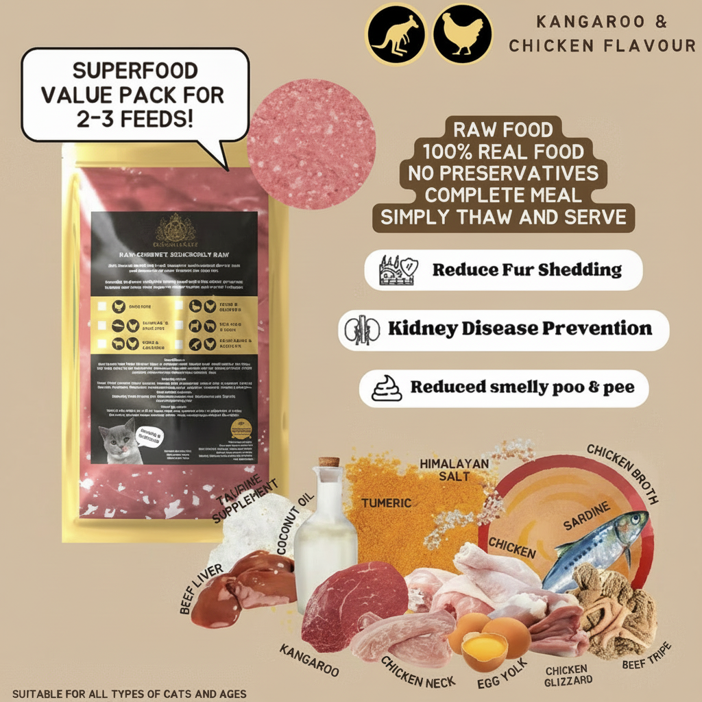 Raw cat food Singapore — Designer Cats Raw Gourmet kangaroo and chicken 200gm pack